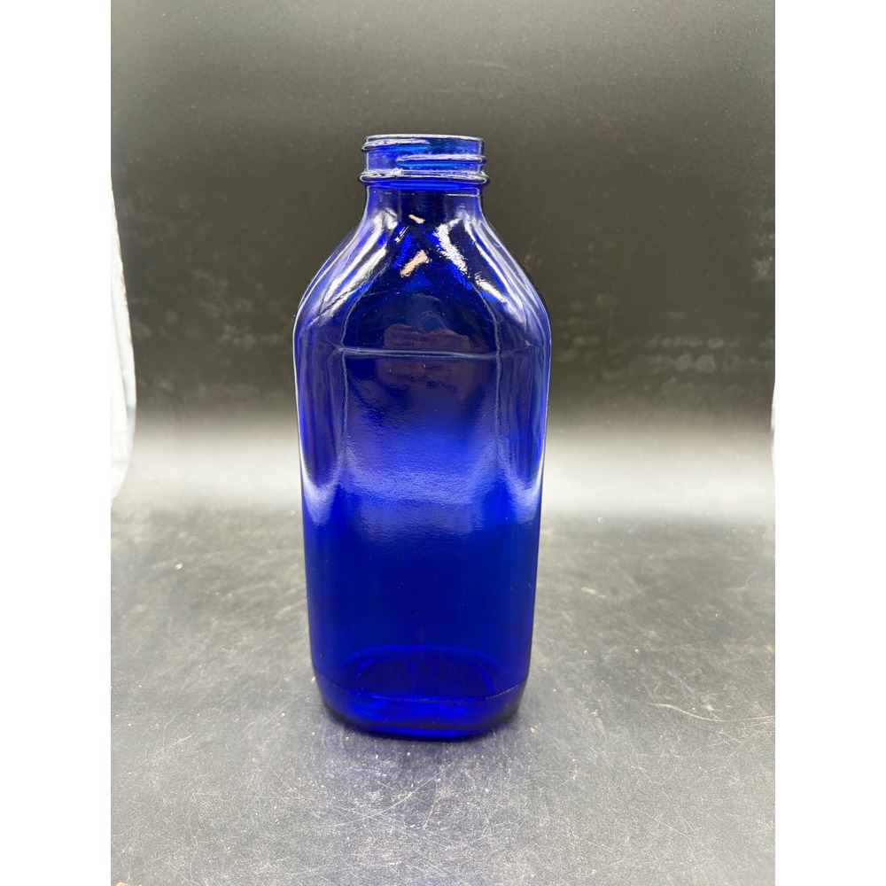 Vintage Cobalt Blue Glass Bottle Made in USA Apothecary Style Rectangular 5.5"
